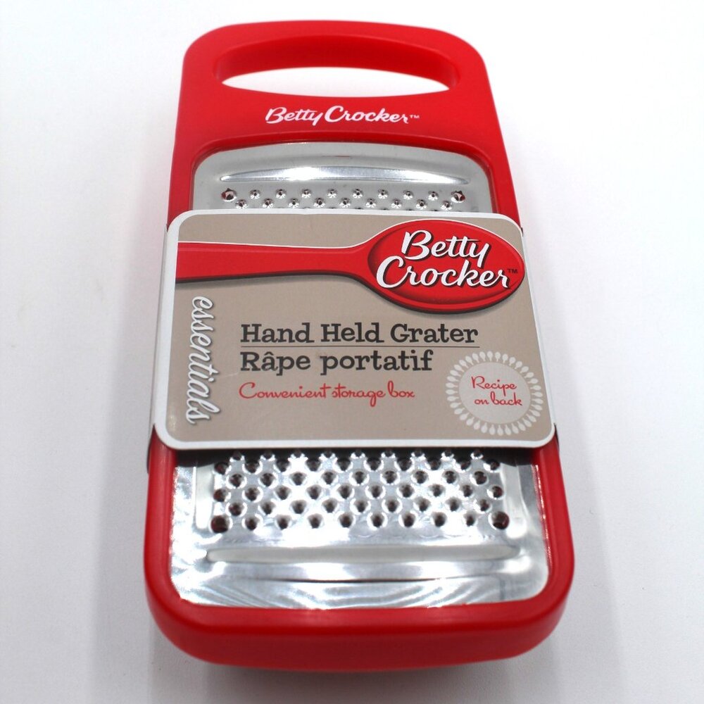 Red BETTY CROCKER Kitchen Hand Held Food Grater W/ Convenient Storage Container